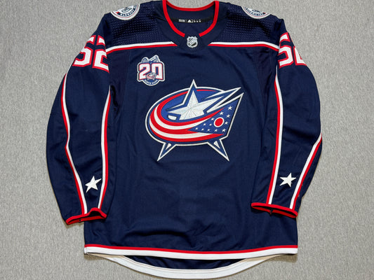 Columbus Blue Jackets Emil Bemstrom Game Worn Jersey with 20th Patch