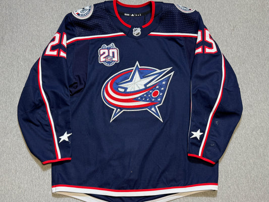 Columbus Blue Jackets Mikhail Grigorenko 20th patched Game Worn Jersey