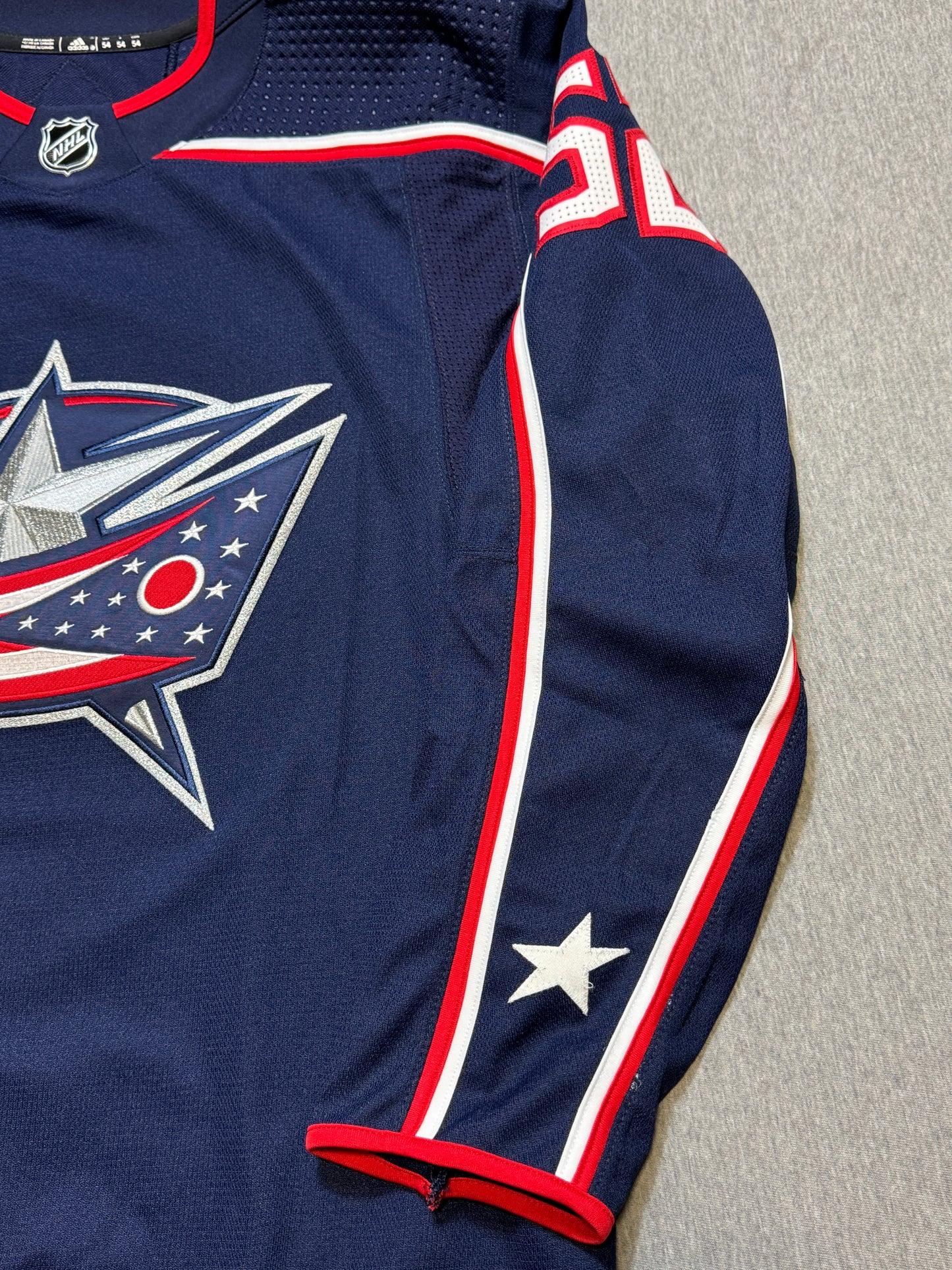 Columbus Blue Jackets Emil Bemstrom Game Worn Jersey with 20th Patch