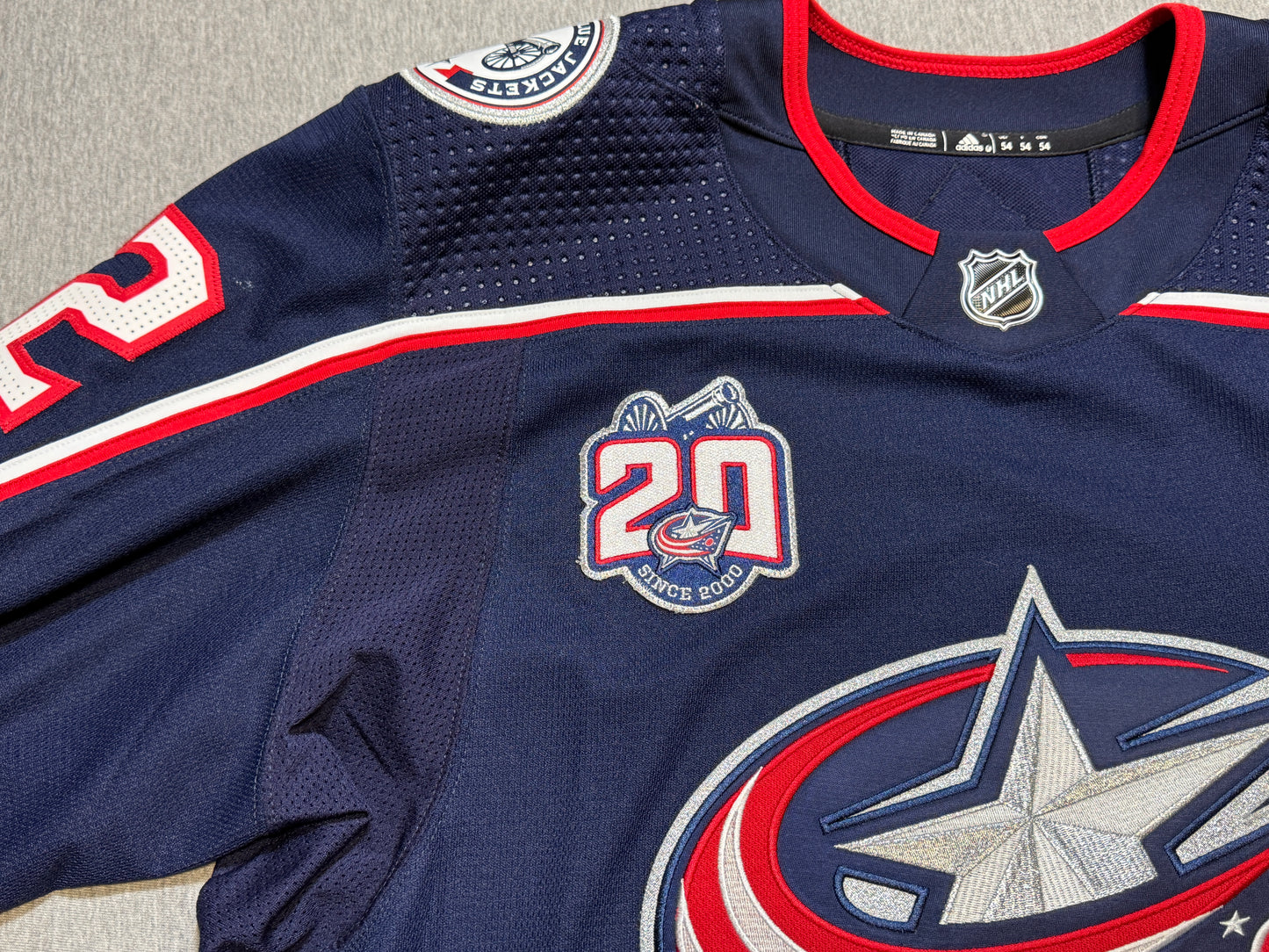 Columbus Blue Jackets Emil Bemstrom Game Worn Jersey with 20th Patch