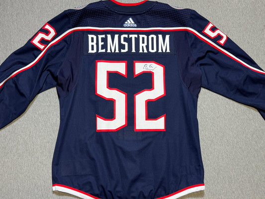 Columbus Blue Jackets Emil Bemstrom Game Worn Jersey with 20th Patch