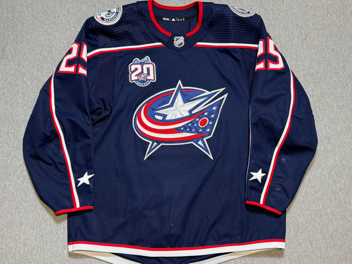 Columbus Blue Jackets Mikhail Grigorenko 20th patched Game Worn Jersey