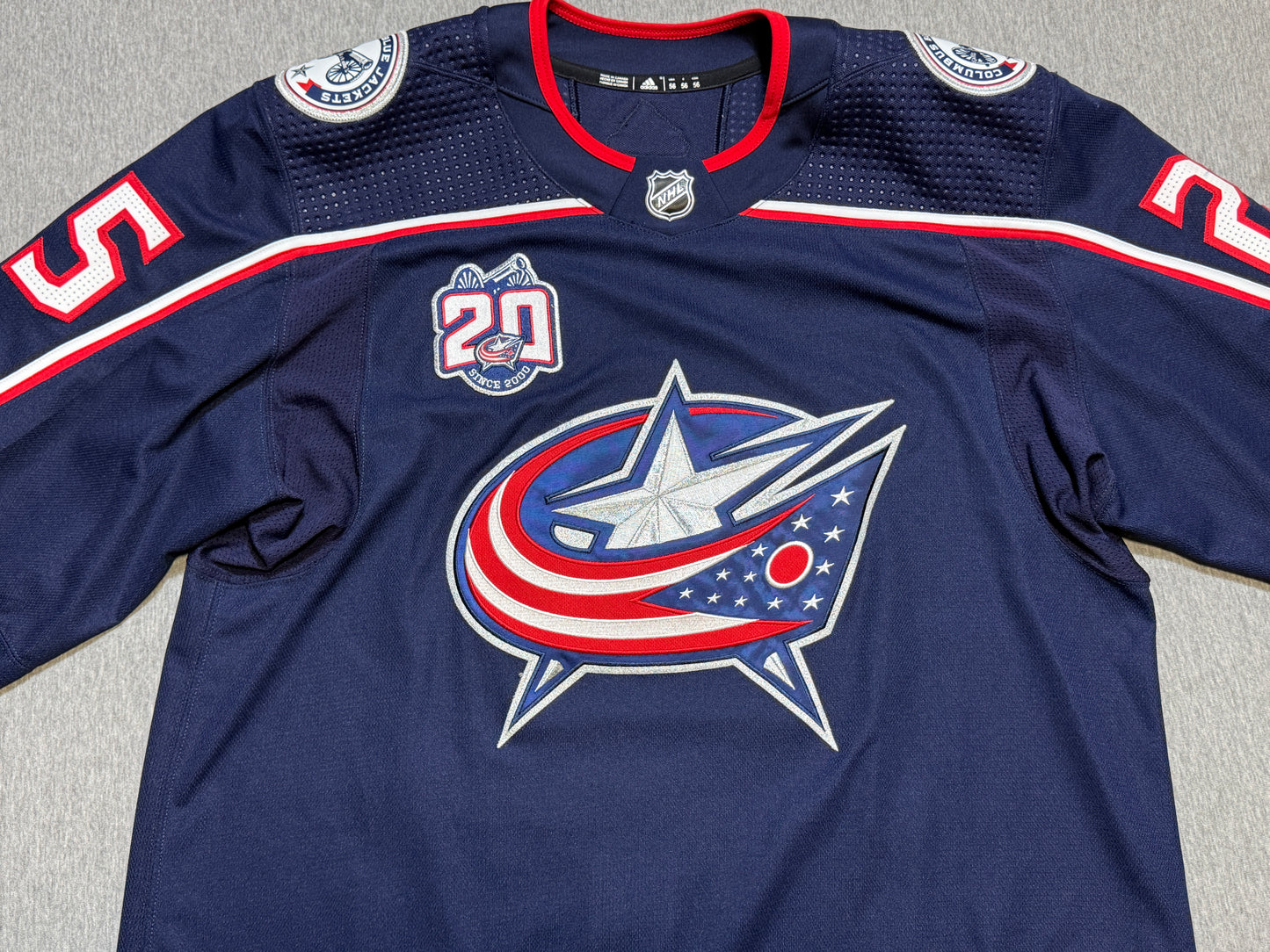 Columbus Blue Jackets Mikhail Grigorenko 20th patched Game Worn Jersey