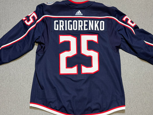 Columbus Blue Jackets Mikhail Grigorenko 20th patched Game Worn Jersey