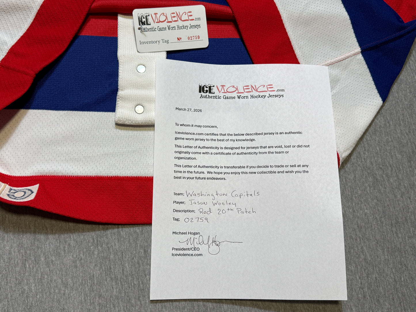 Washington Capitals Jason Woolley 20th Patched Game Worn Jersey