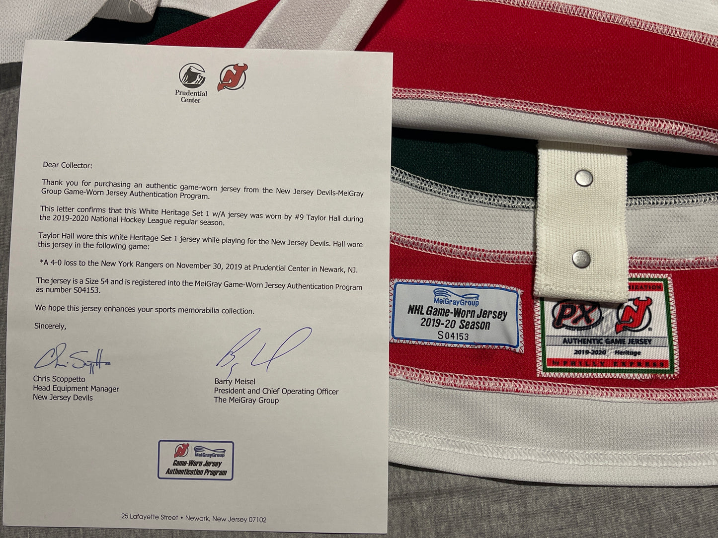 New Jersey Devils Taylor Hall Game Worn Jersey