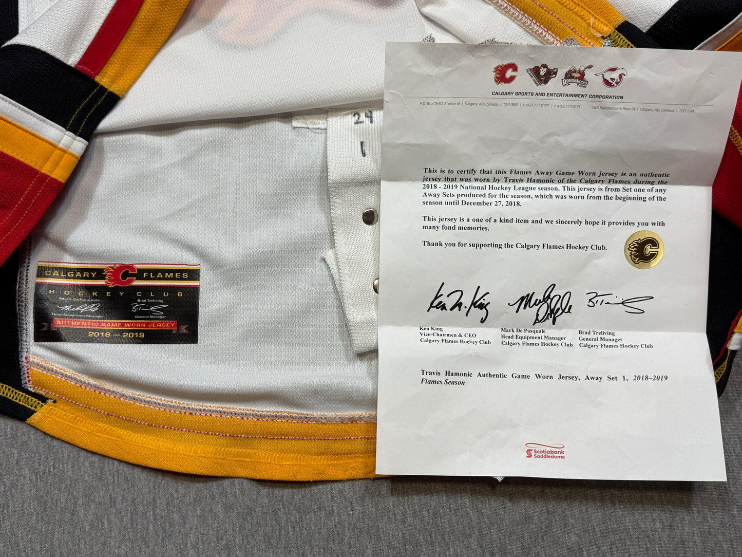 Calgary Flames Travis Hamonic Game Worn Jersey